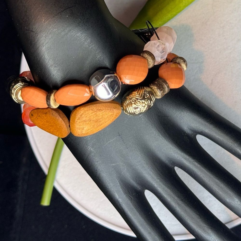 Chunky Beaded Brown Orange Pink Boho Bracelet NWOT